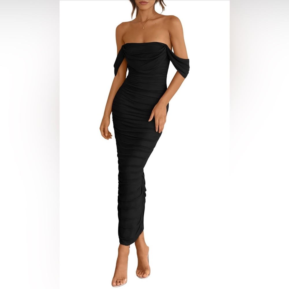PRETTYGARDEN Summer Off The Shoulder Ruched Bodycon Split Cocktail Party Dress